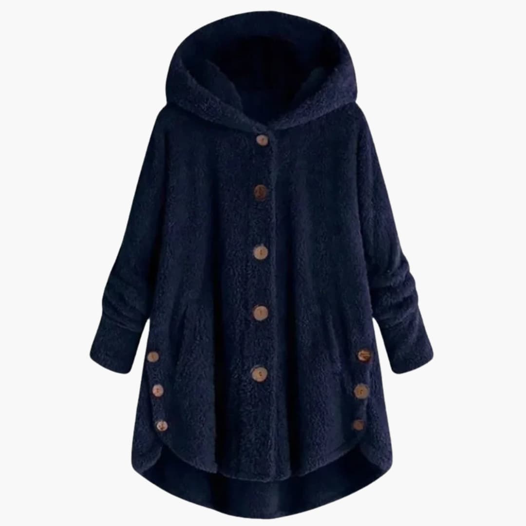 Ladies Warm Hooded Coat with Button Front