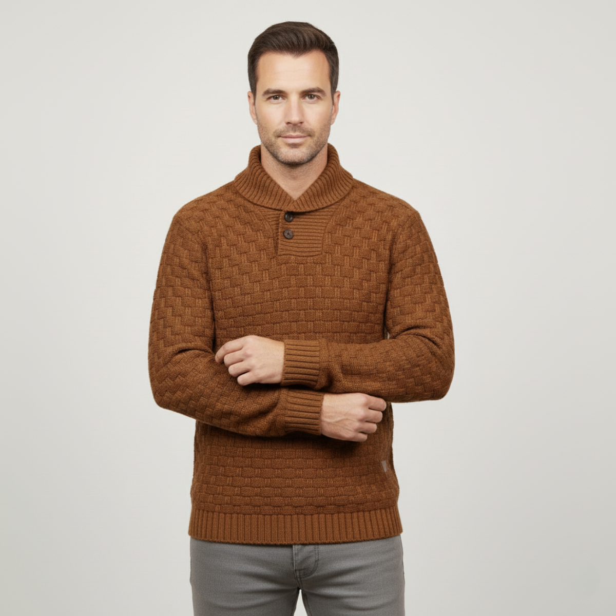 Cozy Button Front Mens Thick Knit Sweater