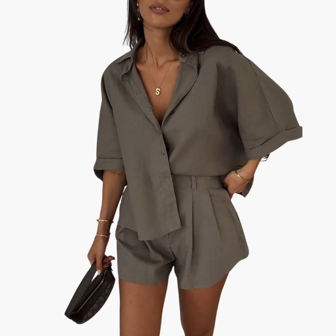 Summer Two Piece Outfit - Women's Top and Shorts