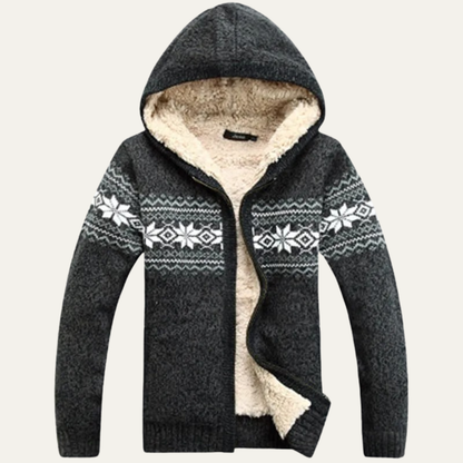 Warm Men's Hooded Cable Knit Winter Jacket