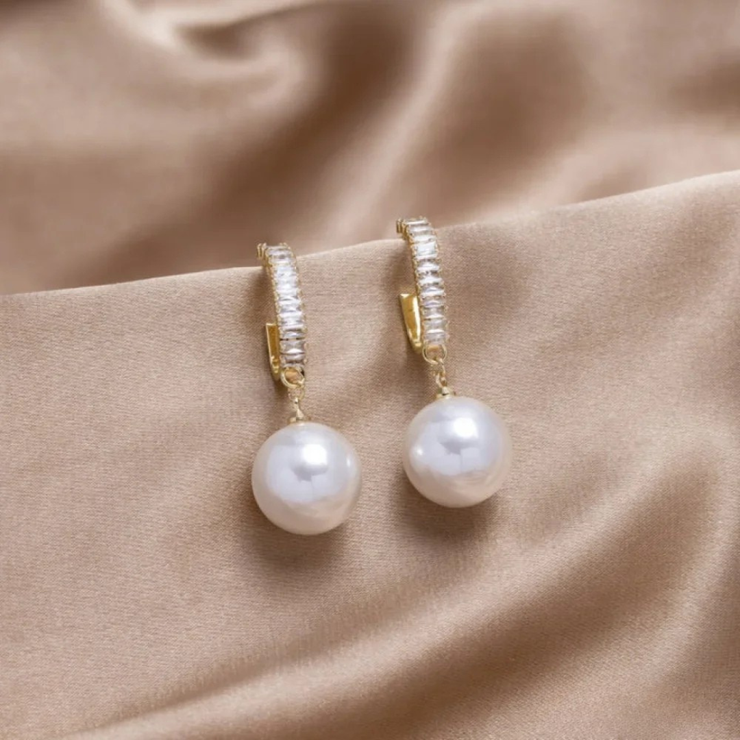 Elegant White Pearl Drop Earrings - Vossary