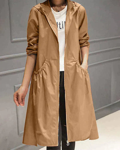 Waterproof Women's Long Rain Jacket with Zip
