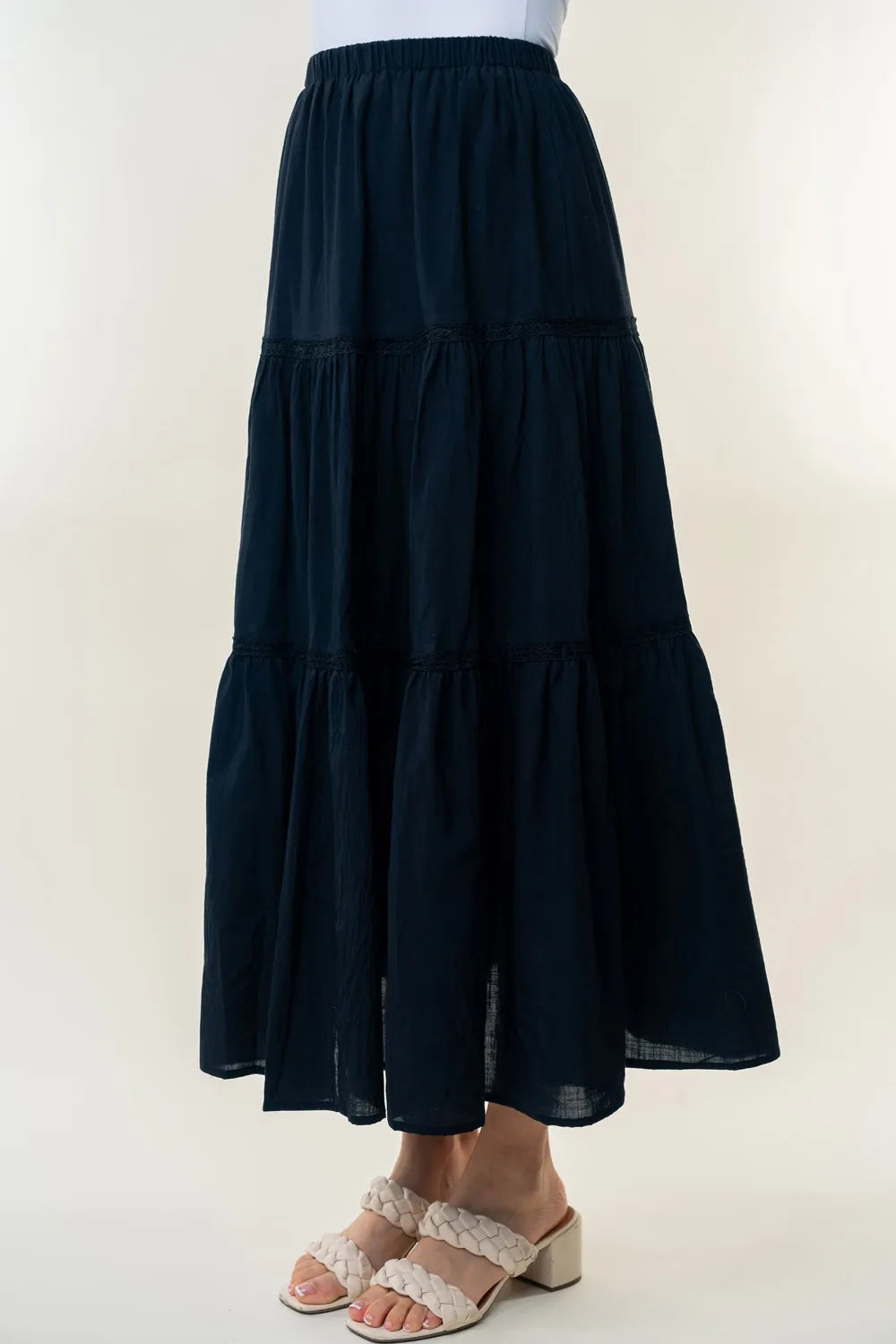 Flowy Off White Layered Maxi Skirt - EasyApparels