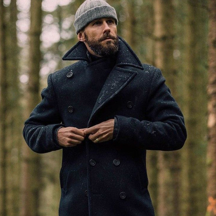 Thick Mens Winter Overcoat - Classic Double Breasted Style - Luxicro