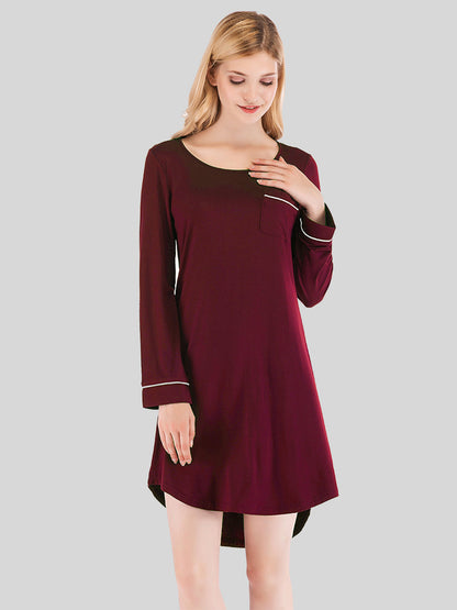 Comfortable V Neck Sleep Dress with Pockets