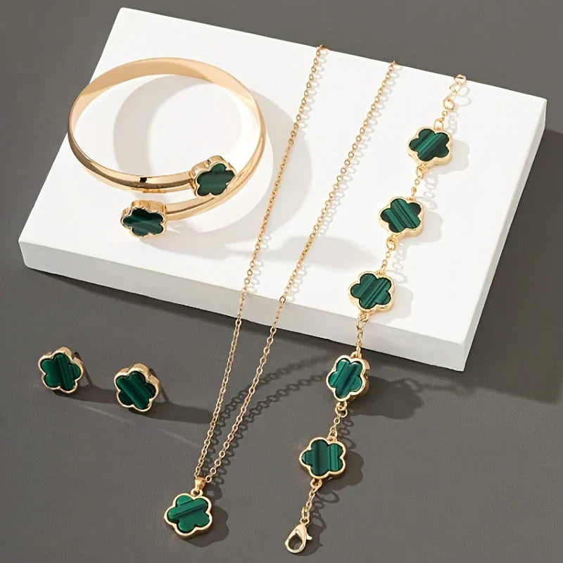 Floral 3-Piece Jewelry Set Necklace Earrings Bracelet