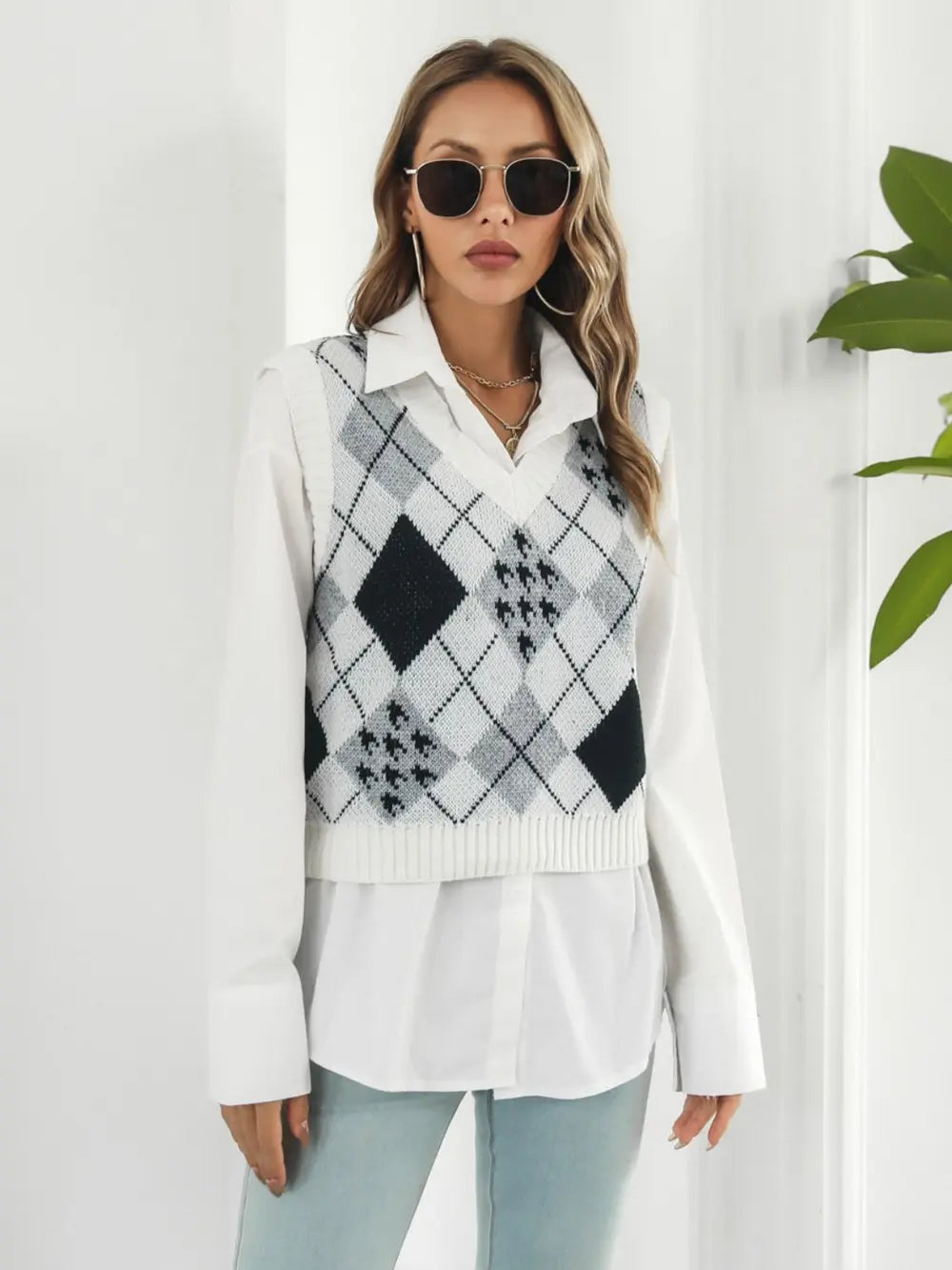Casual Checked Vest Sweater - EasyApparels