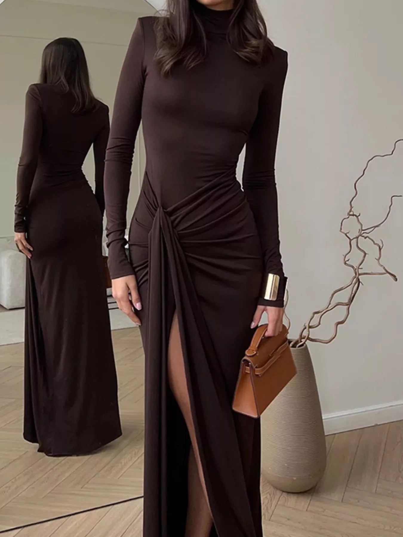 Comfortable High Neck Floor Length Maxi Dress - EasyApparels