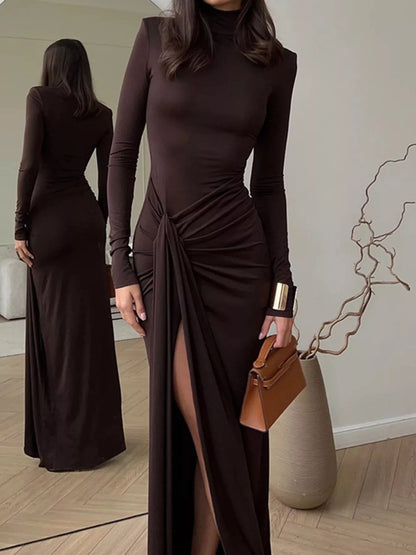Comfortable High Neck Floor Length Maxi Dress - EasyApparels