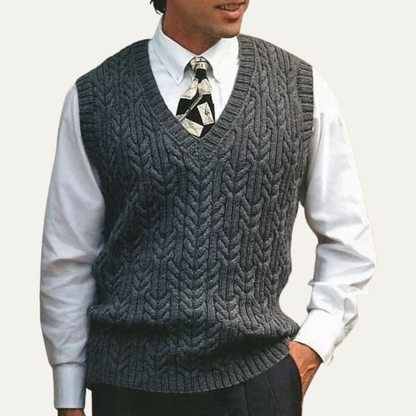 Cozy Men's Cable Knit V Neck Sweater Vest