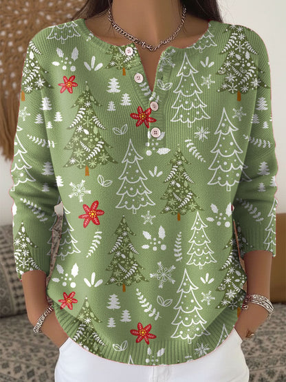 Festive Holiday Sweatshirt with Buttons - Vossary
