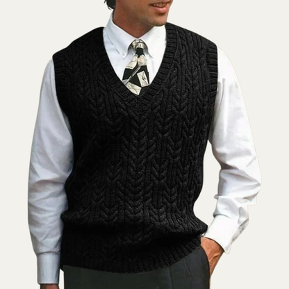 Cozy Men's Cable Knit V Neck Sweater Vest