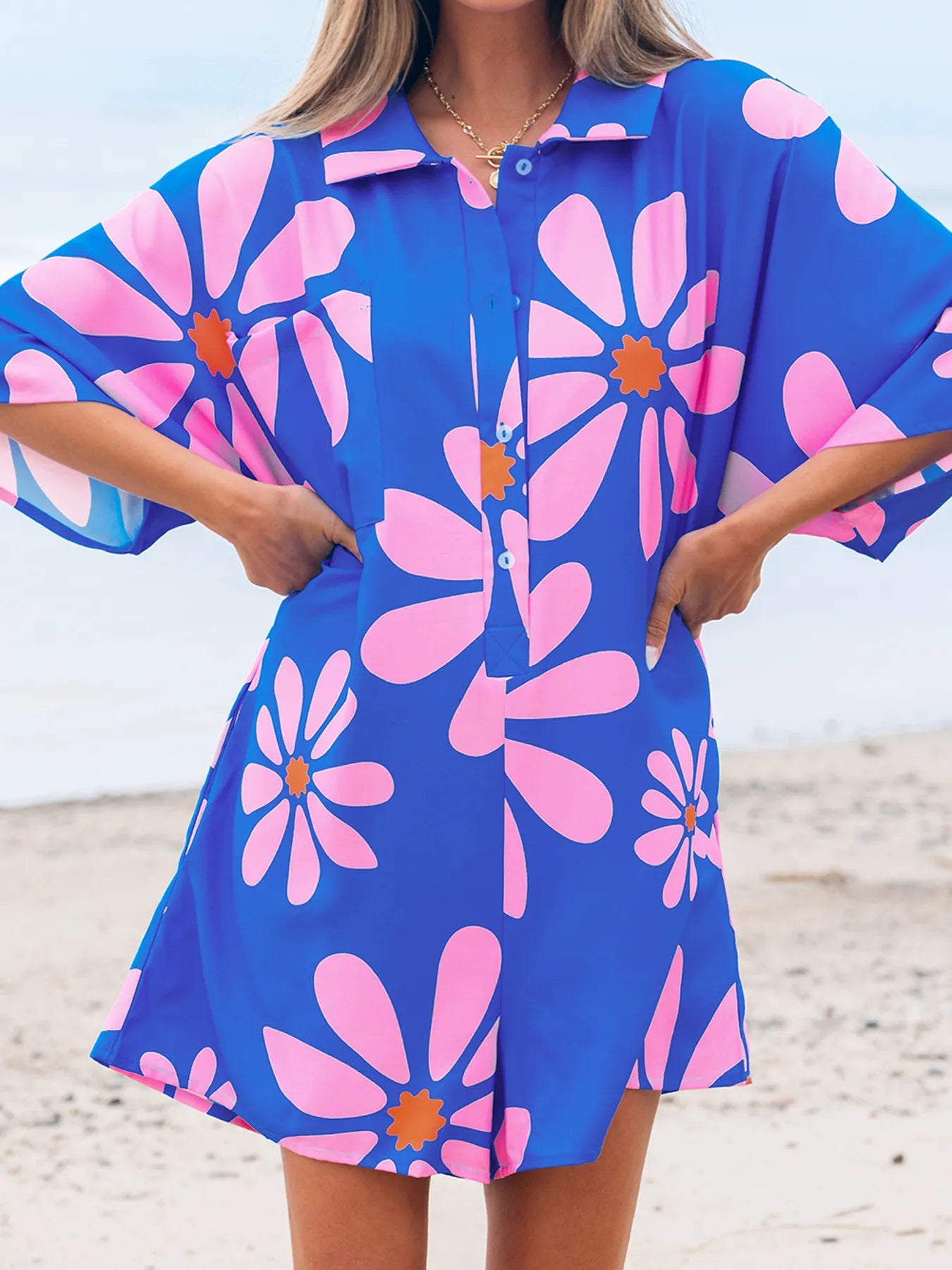 Casual Floral V-Neck Relaxed Fit Jumpsuit - EasyApparels