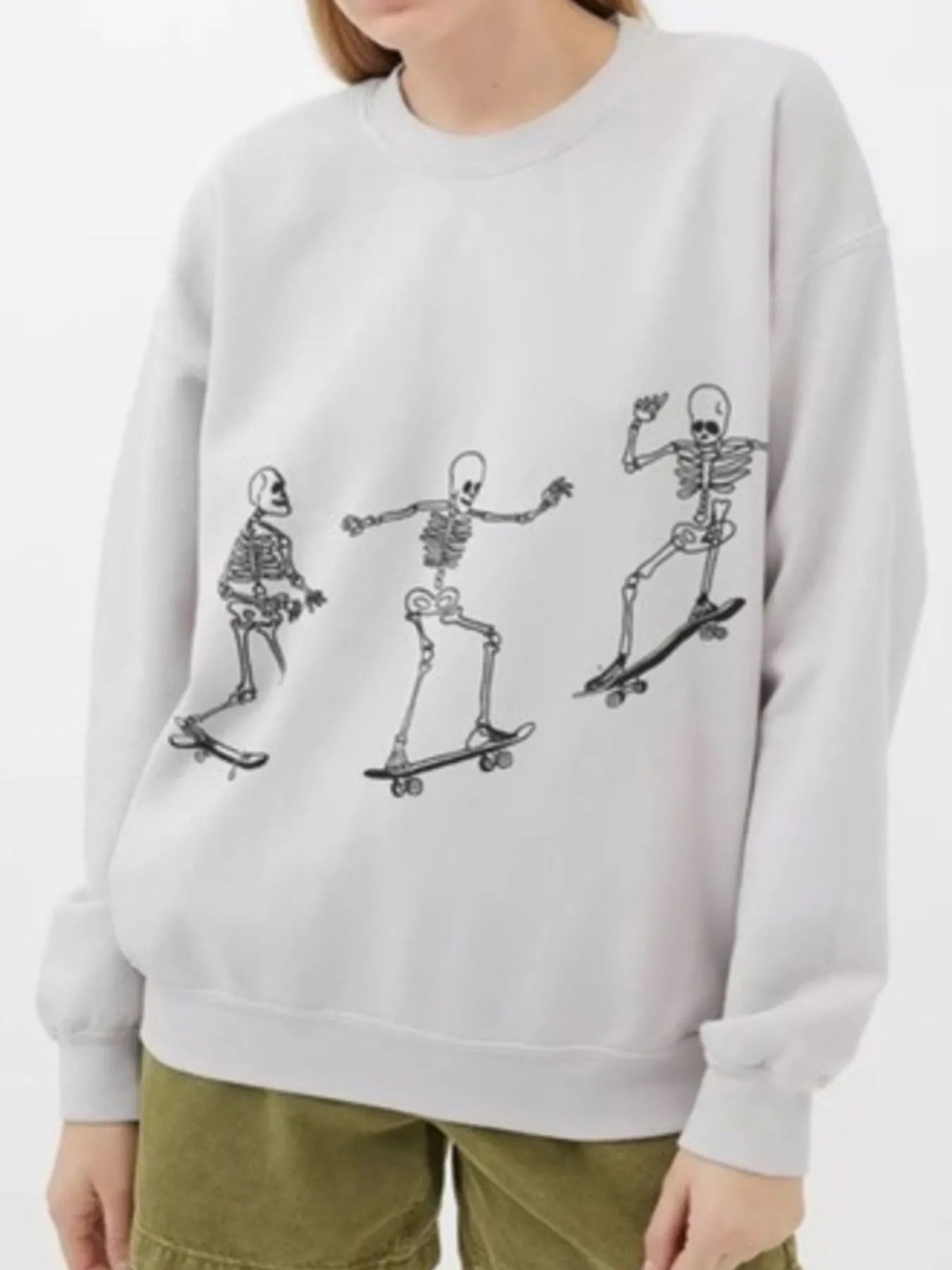 Trendy Skull Large Crew Neck Sweatshirt