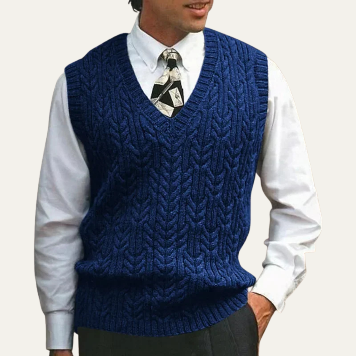 Cozy Men's Cable Knit V Neck Sweater Vest