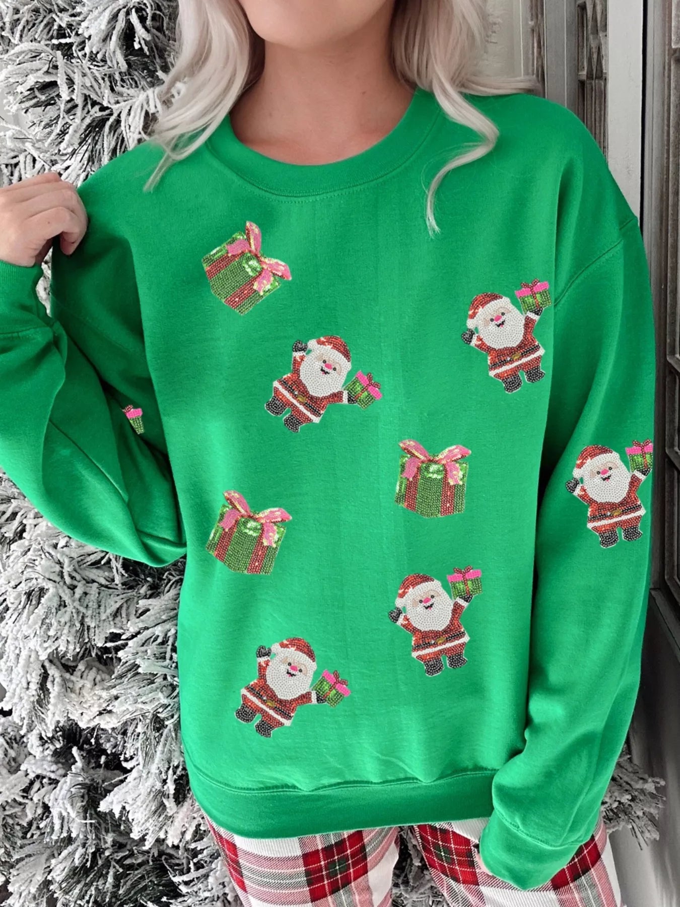 Fun Xmas Tree Sequin Graphic Sweatshirt - EasyApparels