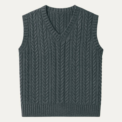 Cozy Men's Cable Knit V Neck Sweater Vest - Vossary