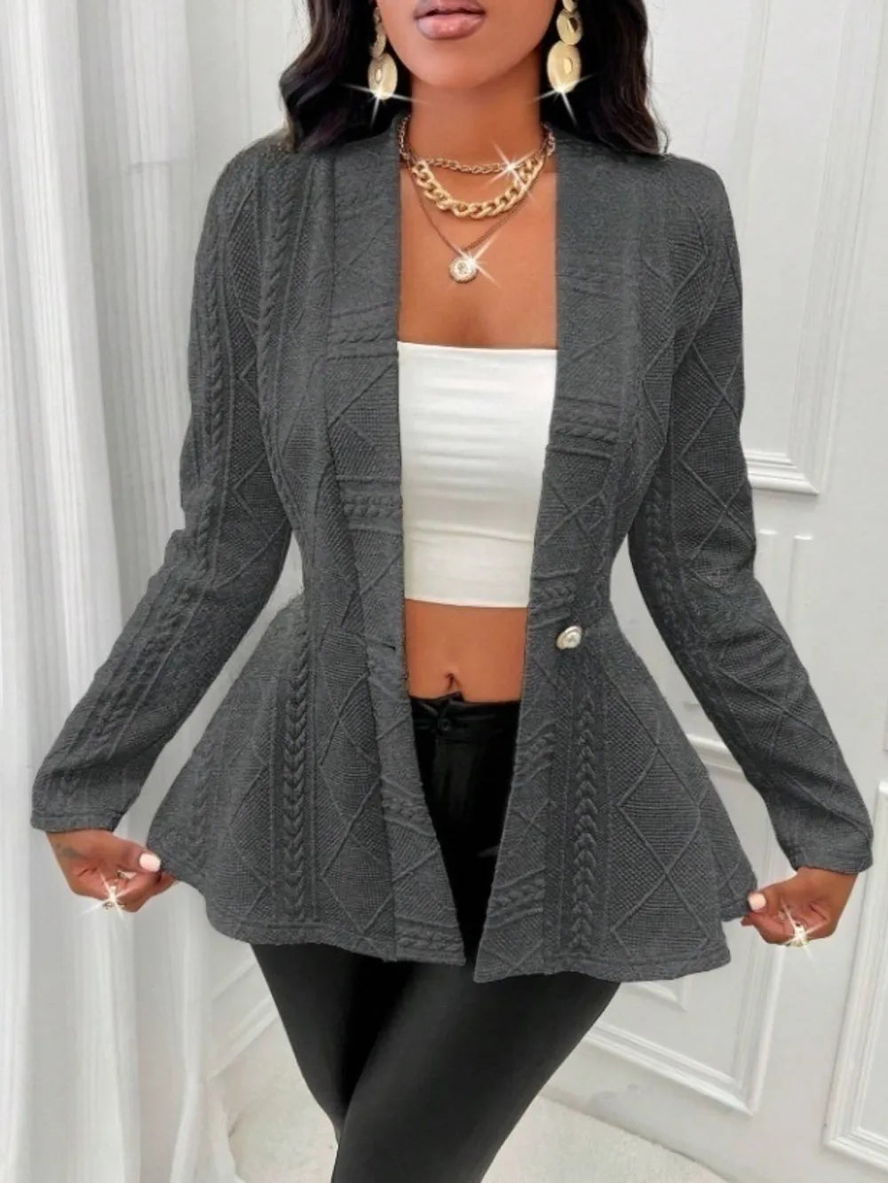 Simple Knit Ruffled Cardigan Sweater