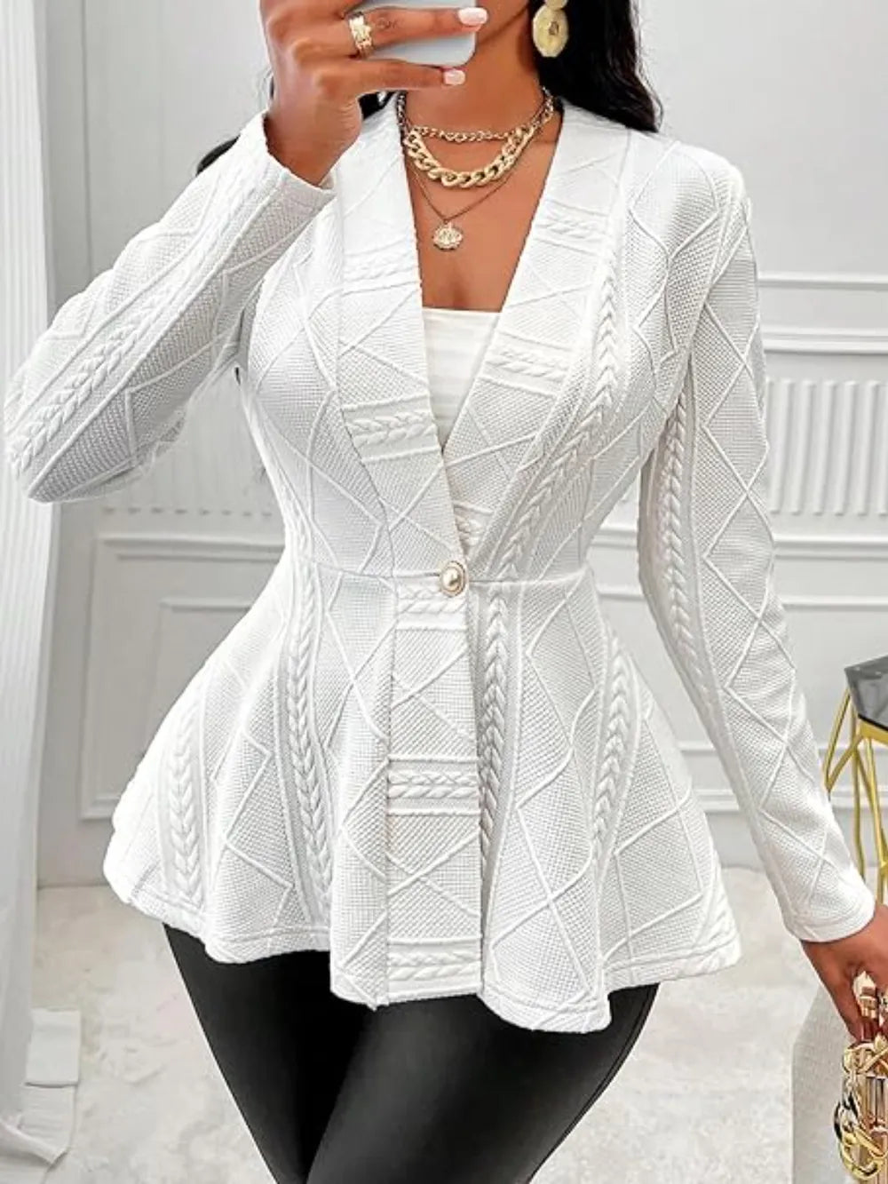 Simple Knit Ruffled Cardigan Sweater - EasyApparels