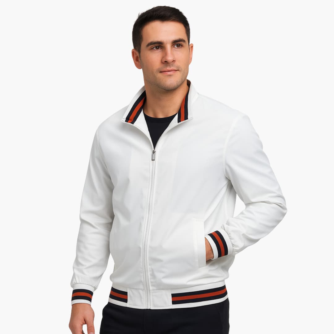 Men's Zip Up Flight Jacket with Stripe Detail - Vossary