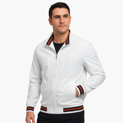 Men's Zip Up Flight Jacket with Stripe Detail - Vossary