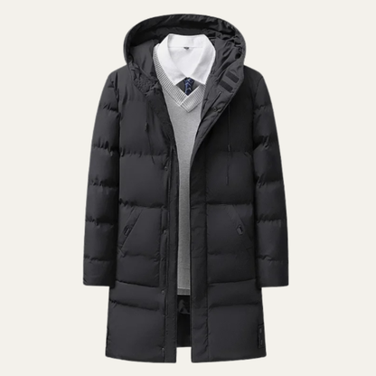 Warm Men's Long Puffer Coat with Cotton Fill - Vossary