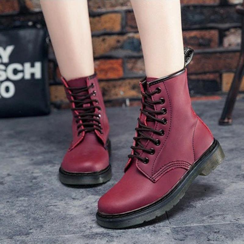 Ladies Low Heel Ankle Boots Leather Round Toe Comfort Boots - EasyApparels