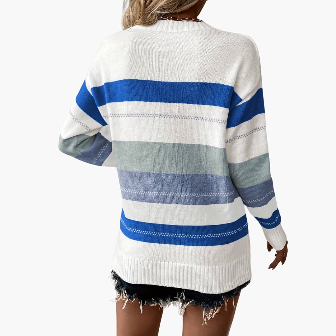 Ladies' Striped Crew Neck Sweater