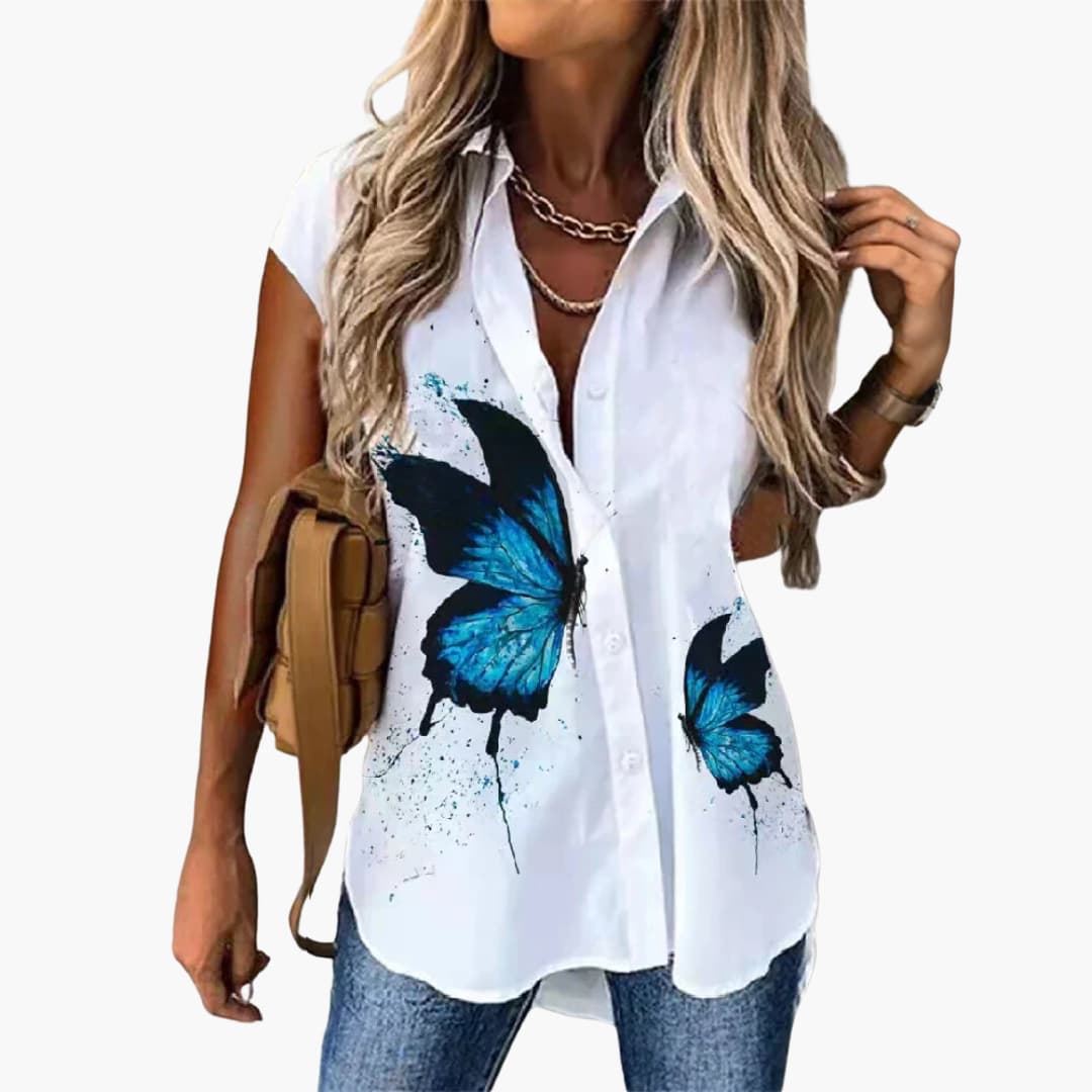 Women's Lightweight Butterfly Print Blouse