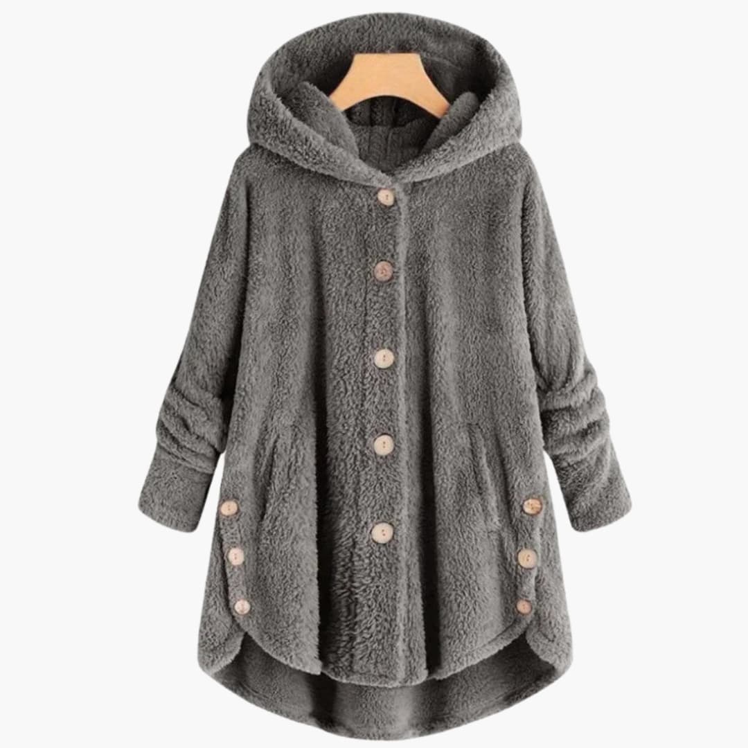 Ladies Warm Hooded Coat with Button Front