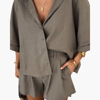 Summer Two Piece Outfit - Women's Top and Shorts