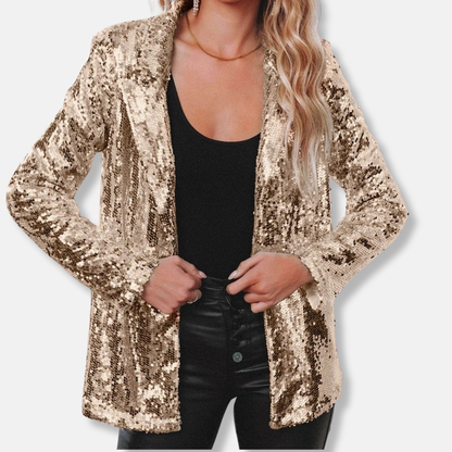 Glittering Sequin Collar Casual Blazer