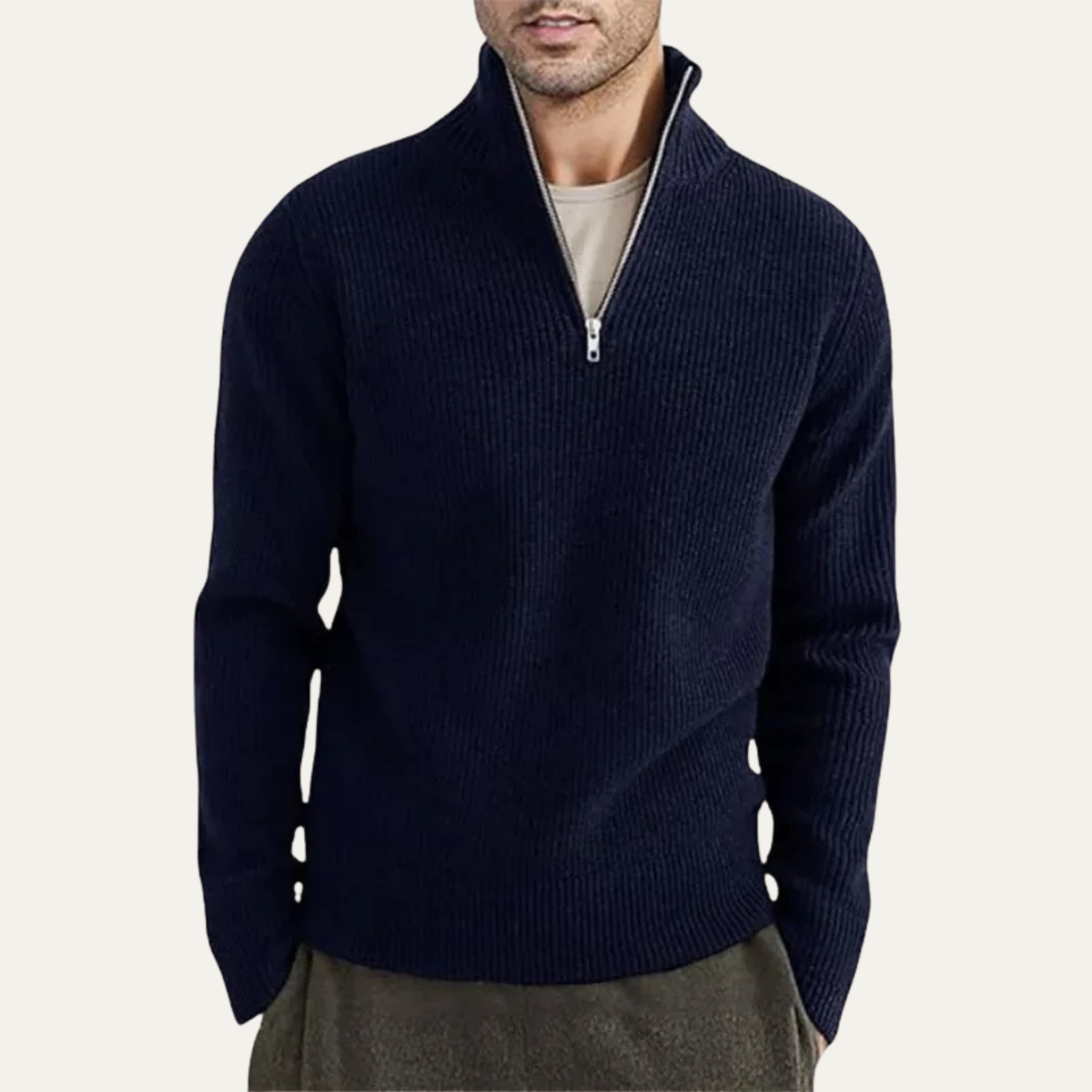 Men's Thick Crew Neck Half Zip Sweater