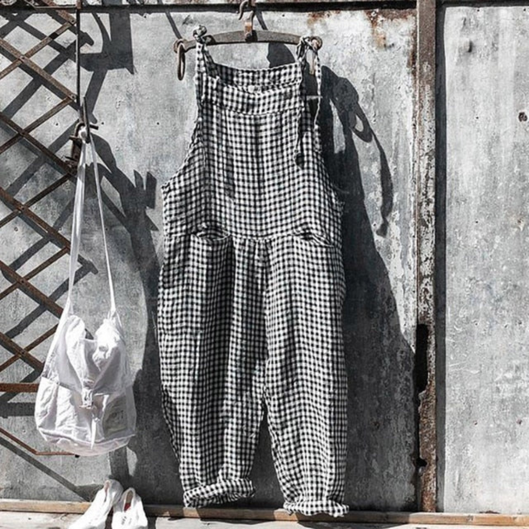 Comfortable Women's Wide Leg Gingham Jumpsuit