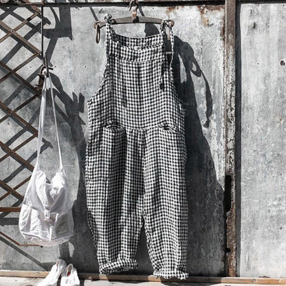 Comfortable Women's Wide Leg Gingham Jumpsuit
