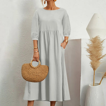 Comfy Relaxed Fit Patchwork Midi Dress