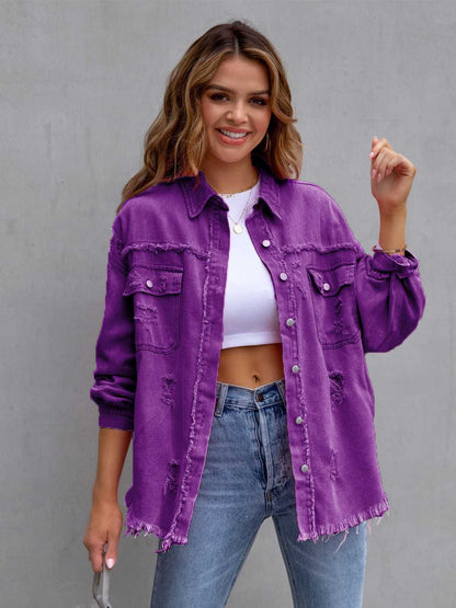 Ripped Relaxed Fit Blue Jeans Jacket