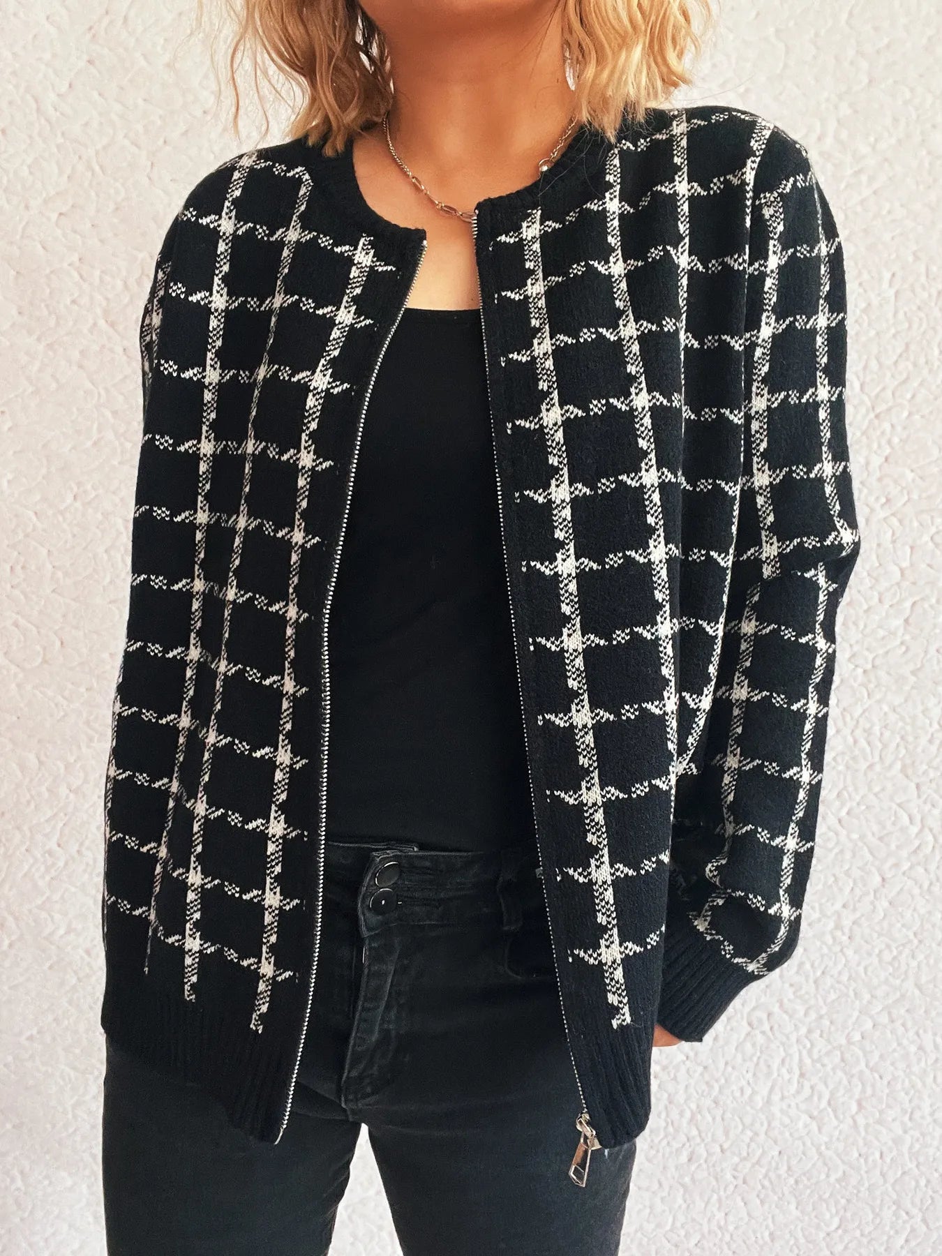 Classic Checked Button Up Sweater