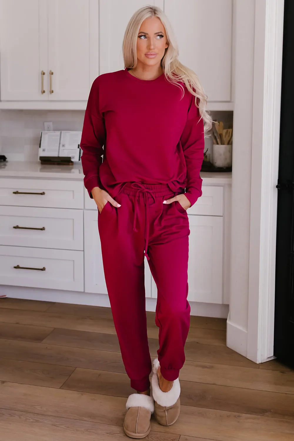 Comfy Crew Neck Loungewear Pants Set - EasyApparels