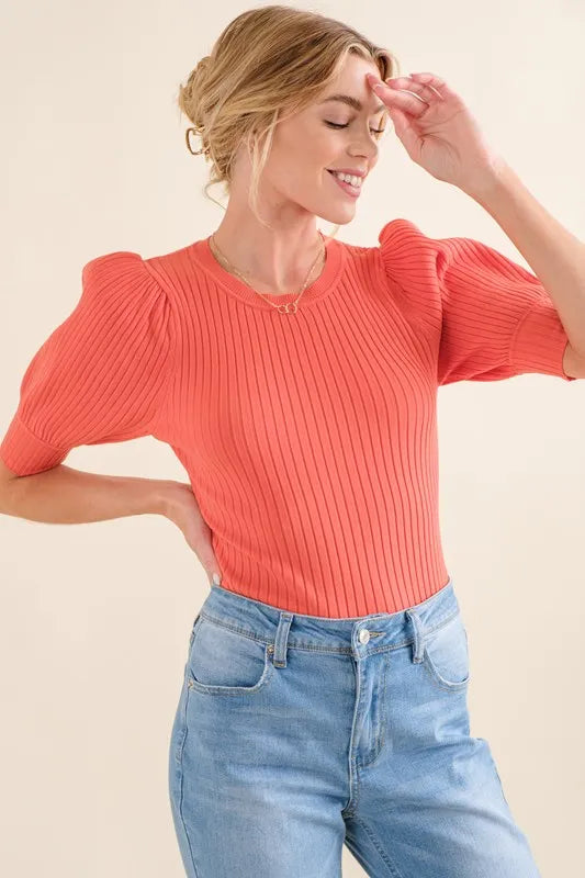 Simple Puffed Half Sleeve Basic Bodysuit