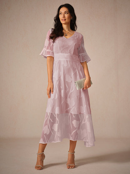 Lovely Long Floral V Neck Maxi Dress