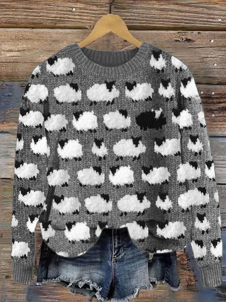 Soft Women's Sheep Graphic Crew Neck Sweater