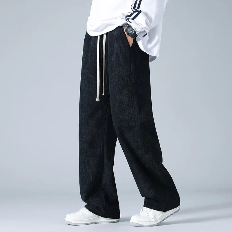 Comfortable Loose Fit Ribbed Waist Casual Pants for Men