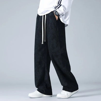 Comfortable Loose Fit Ribbed Waist Casual Pants for Men