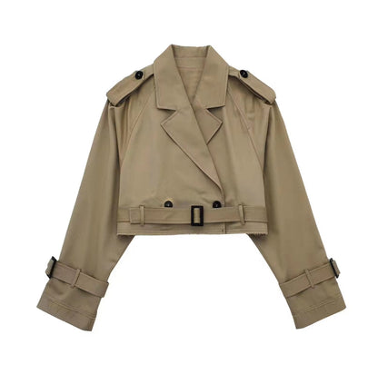 Classic Women's Short Double Breasted Raincoat