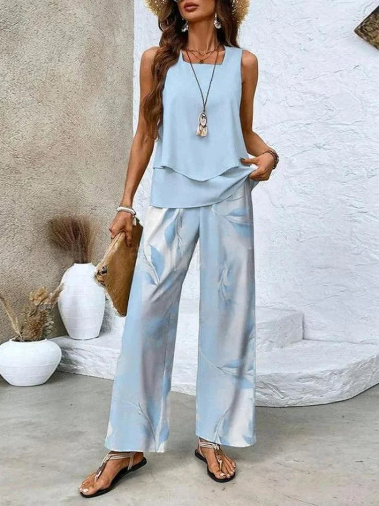 Ladies Casual Lounge Set - Soft Tank Top and Loose Pants