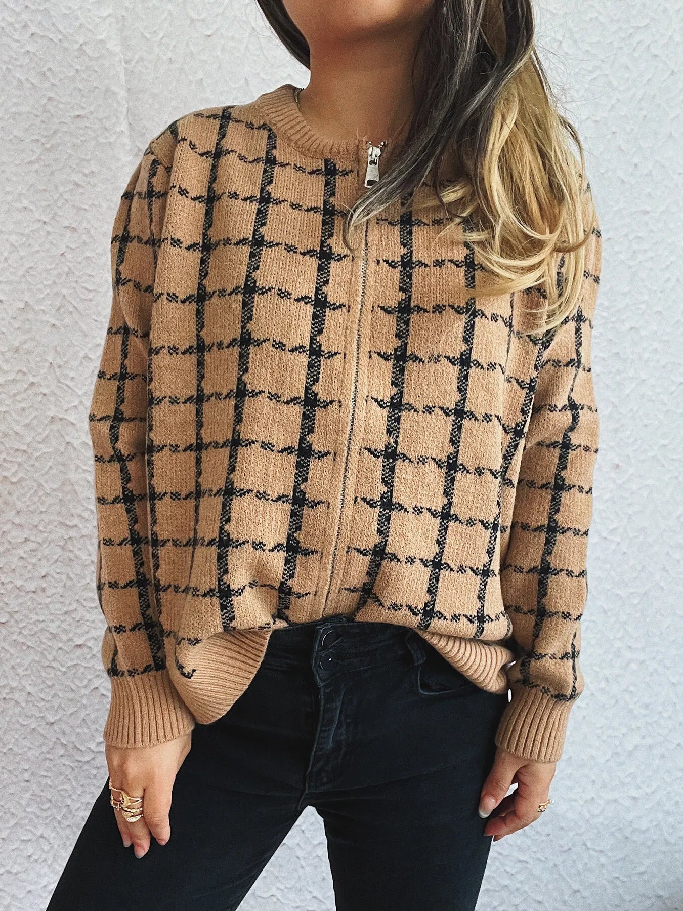 Classic Checked Button Up Sweater - EasyApparels
