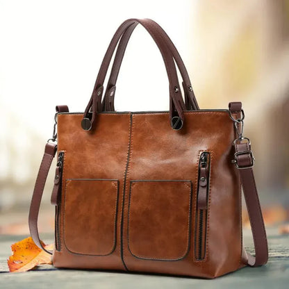 Stylish Vintage Leather Tote Bag - Vossary