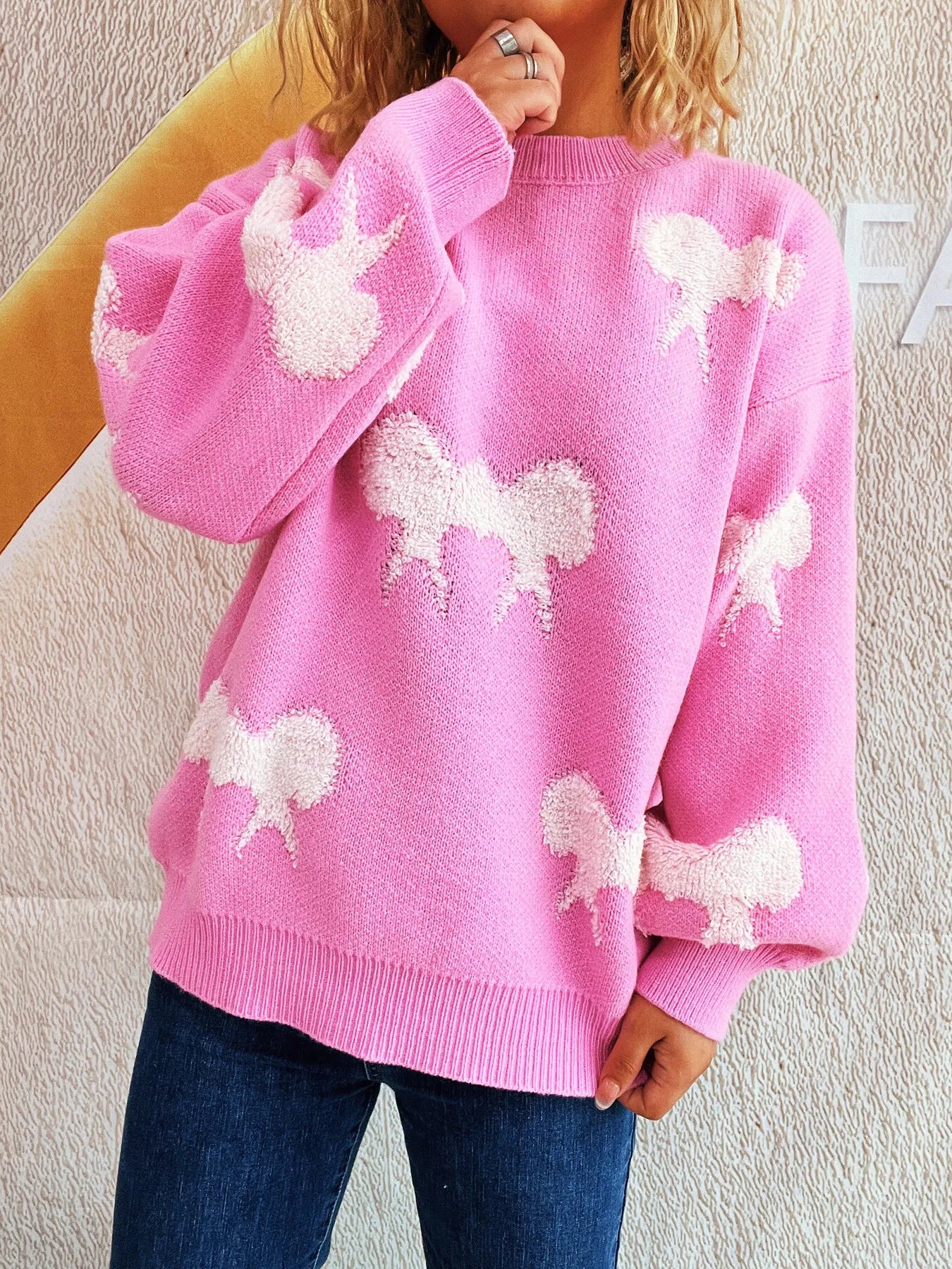 Polka Dot Crew Neck Knit Sweater