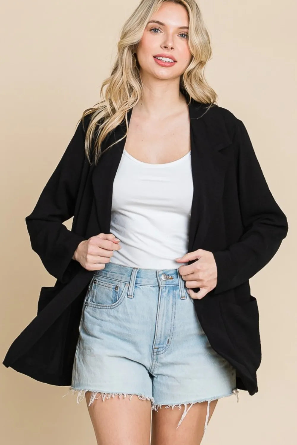 Classic Fit Single Button Long Sleeve Jacket with Pockets - EasyApparels